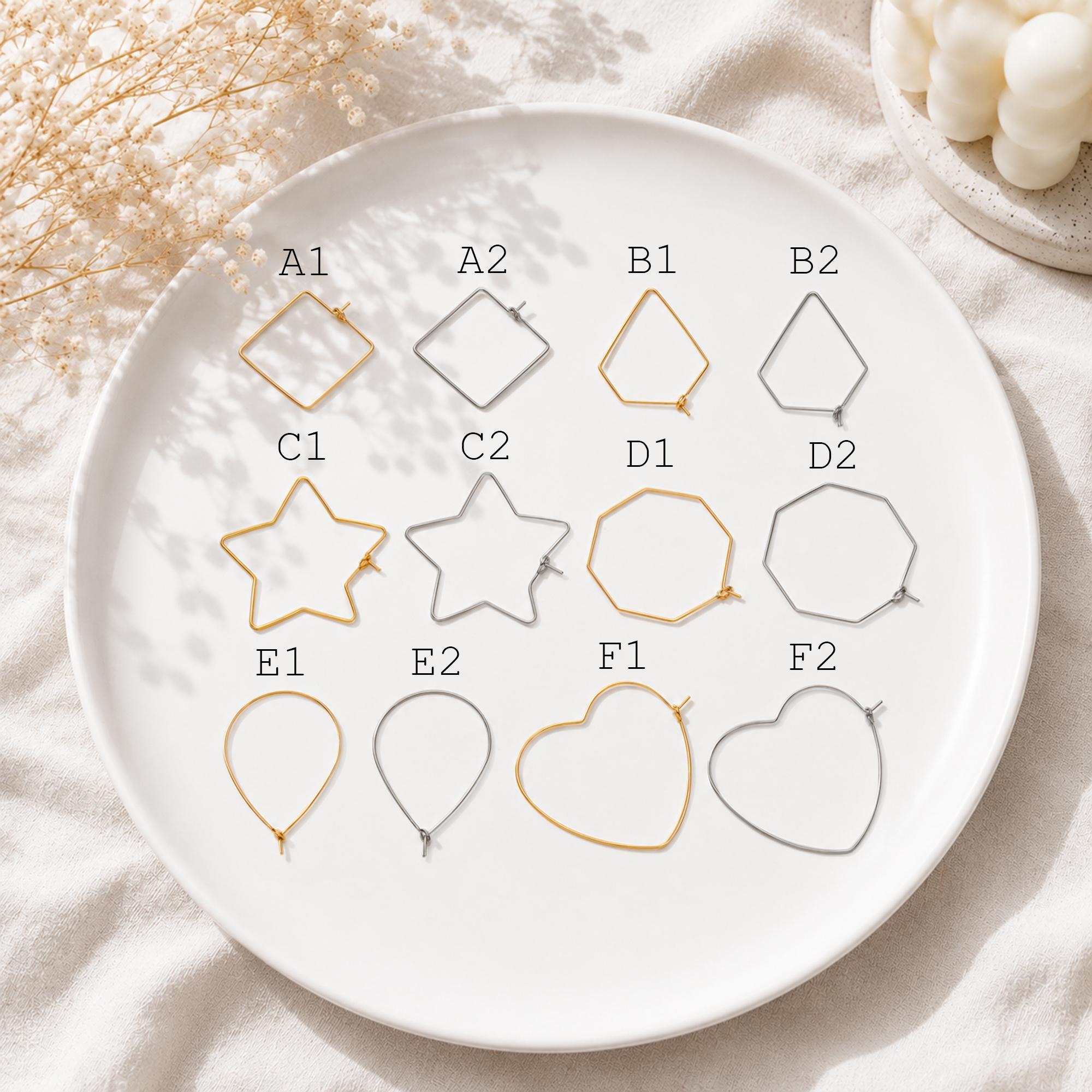 10pcs Gold/ Silver Tone Heart Earring Hoops, Geometric Earring Components (GB-698)